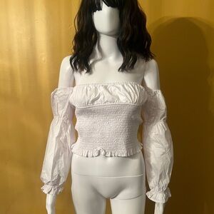 White Off-Shoulder Smocked Top